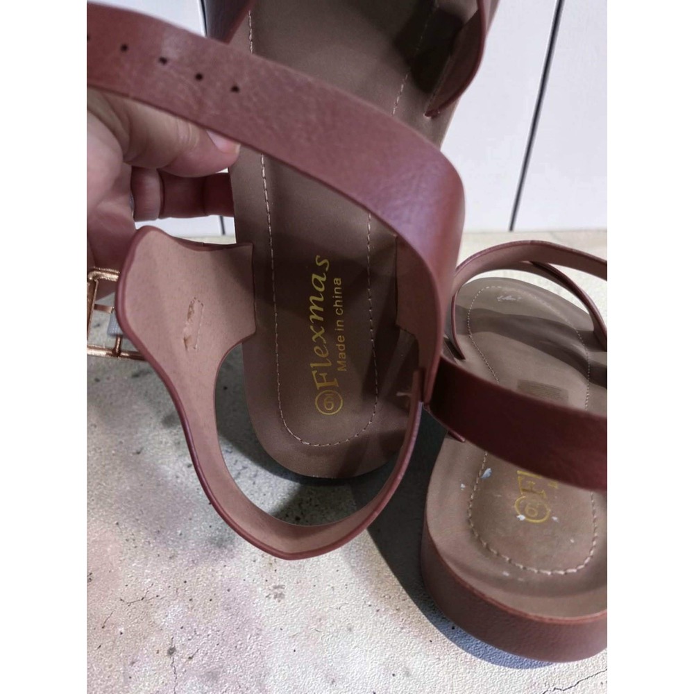 Flexmas Womens Brown Faux Leather Criss Cross Ankle Strap Flat Sandals Size 9 - Picture 5 of 7
